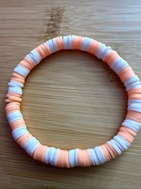 Peach & White Heishi Disk Bead Stretch Bracelet